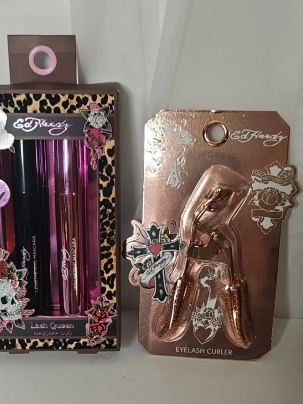 NIB Ed Hardy Lash Queen Mascara Duo & Rose Gold Eyelash Curler Set Y2K